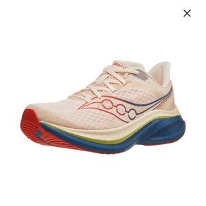 Saucony Women's Peach Running Shoe with Blue and Red Accents
